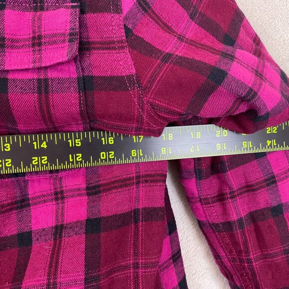 Place Women's Shirt Jacket XXL Burgundy Sherpa Lined Flannel Shacket Snaps Plaid - Picture 5 of 11